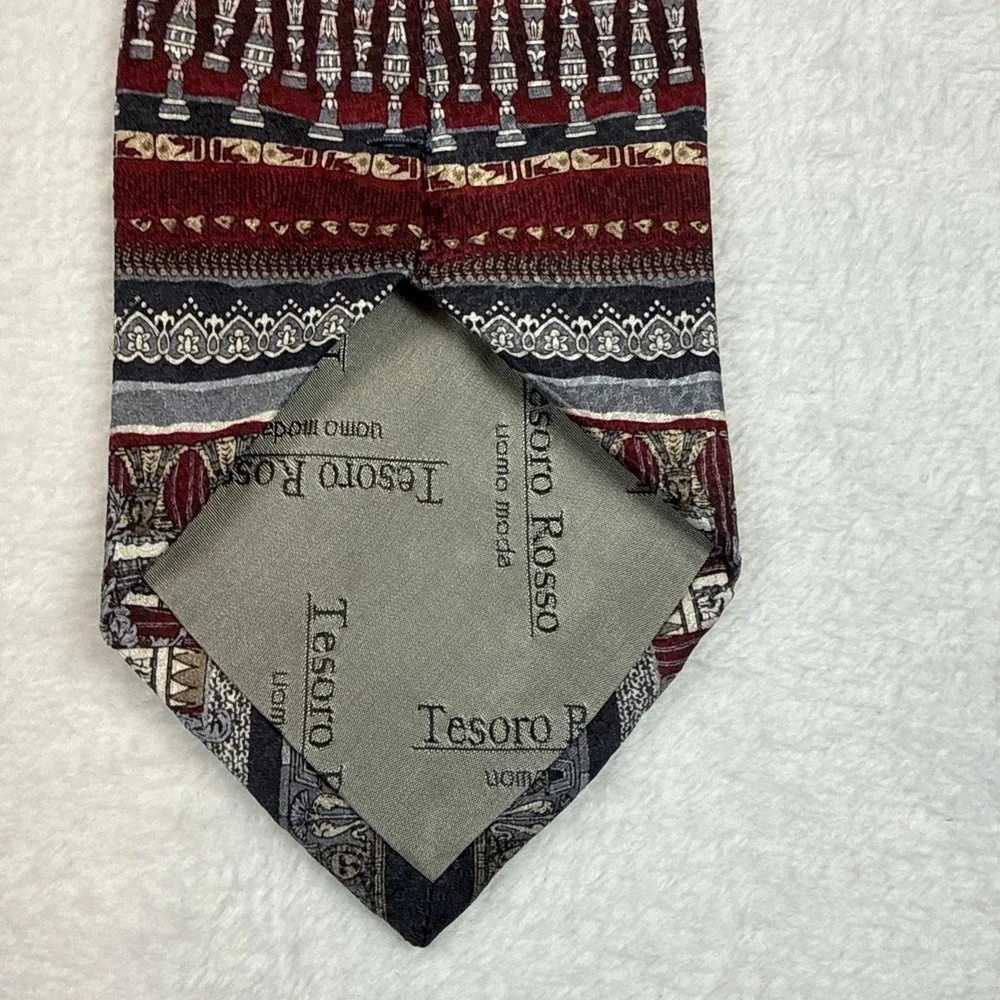 Vintage Tesoro Rosso 100% Silk Tie Geometric Pattern